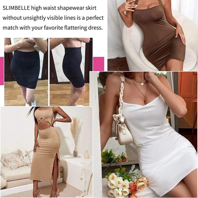 SLIMBELLE Half Slips Shaper Cool Comfort Seamless Firm Control Slip Shapewear Under Dress Tight Skirt Undergarments Black XL - Image 4